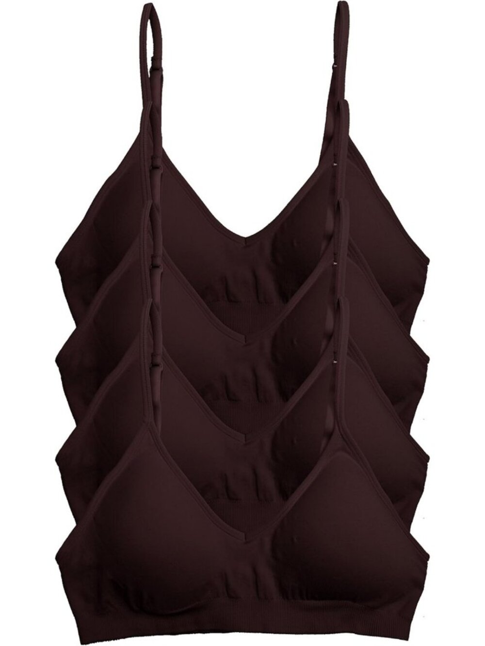 Cozy Caramel V Neck Padded Bralette Set - Adjustable Straps, 4 Pack Comfort Wear